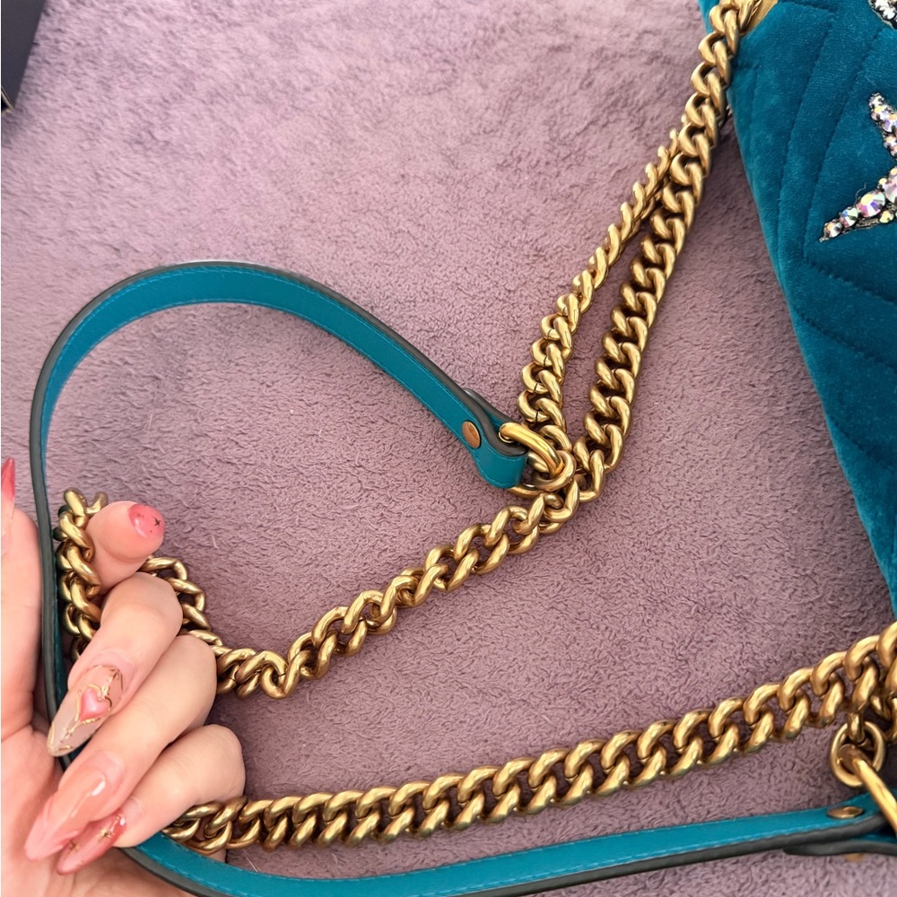 Gucci Teal Velvet Marmont (blue and pink interior) - Picture 7 of 7